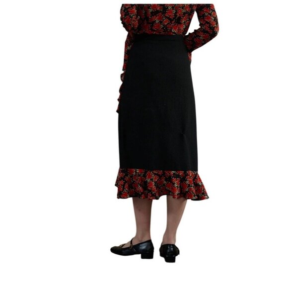 Simple Retro Y2K Floral Midi Skirt Sz L Ruffle Fairy Coquette Asymmetrical‎ Hem - Picture 5 of 10